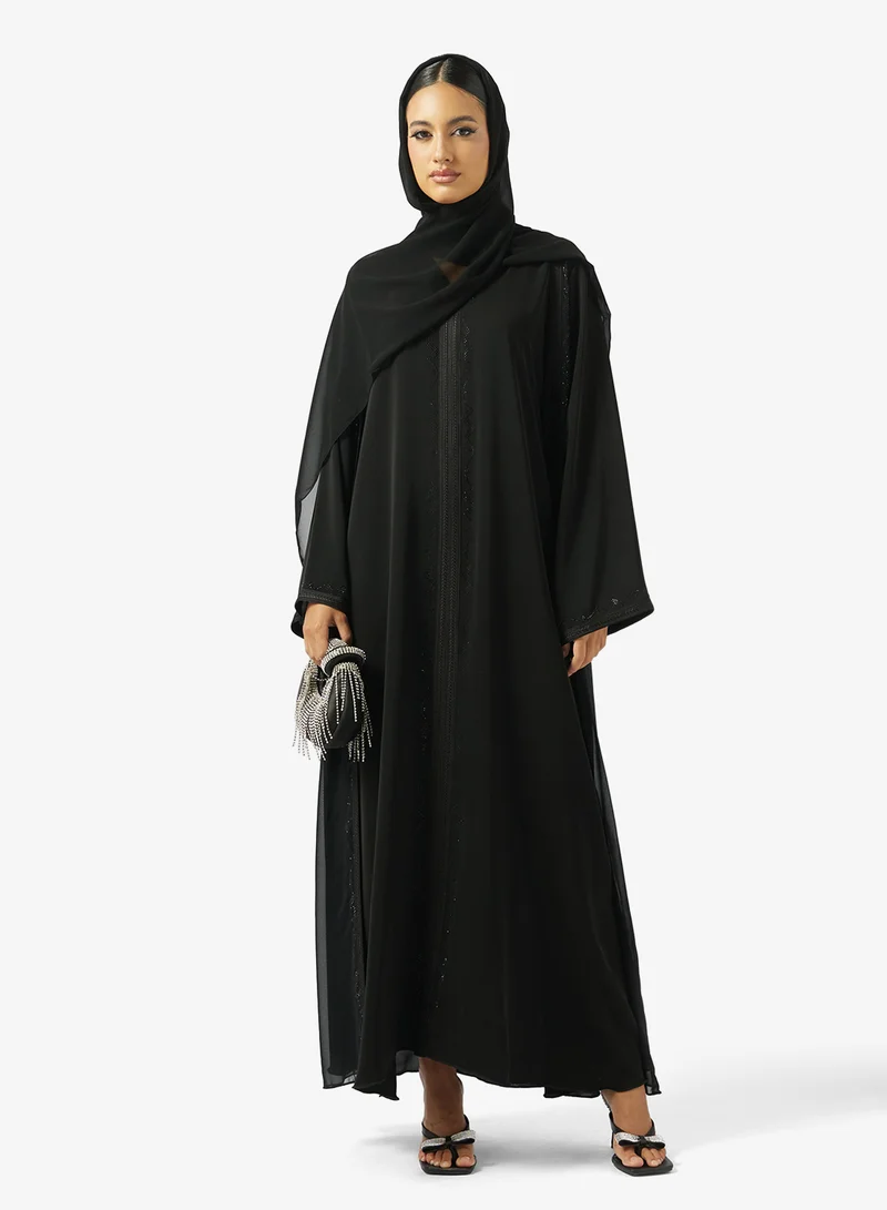 hayas closet Embellished Loose Fit V Neck Abaya